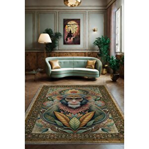 Nuh'un Gemisi Koleksiyonu Maymun Çiçek Temalı Vintage Renkli Maksimalist Halı 80x120 cm
