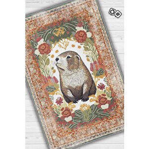 Nuh'un Gemisi Koleksiyonu Su Samuru, Çiçek Desenli Art Deco Tarzı Vintage Halı,çok Renkli Maksimalist Halı 100x150 cm