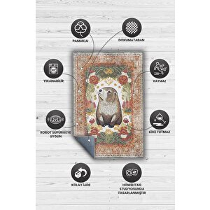 Homshtag Nuh'un Gemisi Koleksiyonu Su Samuru, Çiçek Desenli Art Deco Tarzı Vintage Halı,çok Renkli Maksimalist Halı