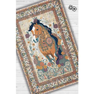 Nuh'un Gemisi Koleksiyonu At, Çiçek Desenli Art Deco Tarzı Vintage Halı,çok Renkli Maksimalist Halı 200x300 cm