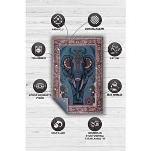 Homshtag Nuh'un Gemisi Koleksiyonu Fil, Çiçek Desenli Art Deco Tarzı Vintage Halı,çok Renkli Maksimalist Halı