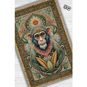 Nuh'un Gemisi Koleksiyonu Maymun Çiçek Temalı Vintage Renkli Maksimalist Halı 120x180 cm