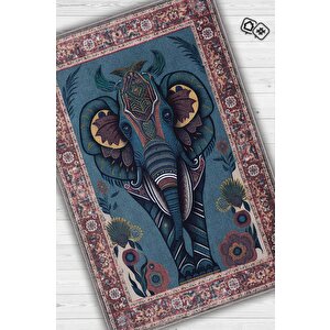 Nuh'un Gemisi Koleksiyonu Fil, Çiçek Desenli Art Deco Tarzı Vintage Halı,çok Renkli Maksimalist Halı 80x120 cm