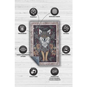 Homshtag Nuh'un Gemisi Koleksiyonu Kurt, Çiçek Desenli Art Deco Tarzı Vintage Halı,çok Renkli Maksimalist Halı