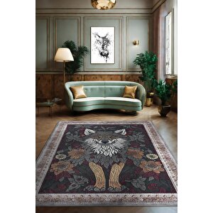 Nuh'un Gemisi Koleksiyonu Kurt, Çiçek Desenli Art Deco Tarzı Vintage Halı,çok Renkli Maksimalist Halı 100x150 cm
