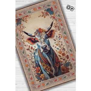 Nuh'un Gemisi Koleksiyonu İnek Çiçek Desenli Temalı Vintage Renkli Maksimalist Halı 100x150 cm