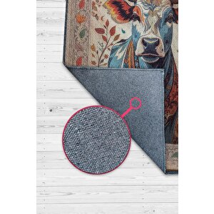 Nuh'un Gemisi Koleksiyonu İnek Çiçek Desenli Temalı Vintage Renkli Maksimalist Halı 100x150 cm