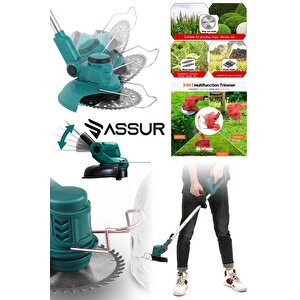 Assur 21v Çift Akü Uzatma Kollu Çalı Ot Çim Biçme Şarjlı Tırpan