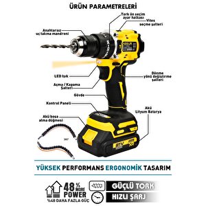 21v Çelik Mandren Kömürsüz Motor Darbeli Şarjlı Matkap Vidalama