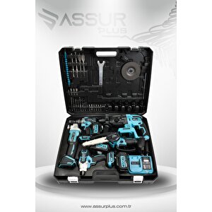 Plus 21v Akülü 5'li Set Kırıcı Delici Hilti Taşlama Somun Sıkma Akülü Vidalama Budama Testeri