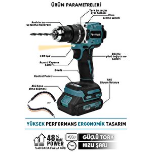 Plus 21v Çelik Mandren Kömürsüz Motor Darbeli Şarjlı Matkap Vidalama