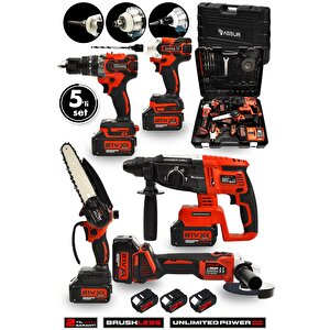 Profesyonel 21v Akülü 5'li Set Kırıcı Delici Hilti Taşlama Somun Sıkma Akülü Vidalama Budama Testeri