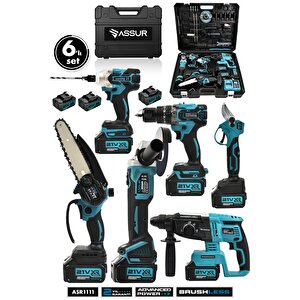 Profesyonel 21v Matkap Hilti Taşlama Somun Sıkma Makas Testere 6'lı Set