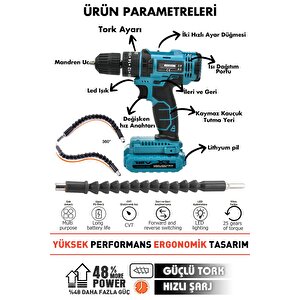 12v Metal Şanzıman Çift Akülü Şarjlı Darbeli Matkap Akülü Vidalama