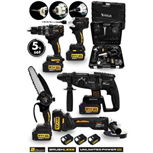 Profesyonel 21v Akülü 5'li Set Kırıcı Delici Hilti Taşlama Somun Sıkma Akülü Vidalama Budama Testeri