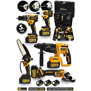 Profesyonel 21v Akülü 5'li Set Kırıcı Delici Hilti Taşlama Somun Sıkma Akülü Vidalama Budama Testeri