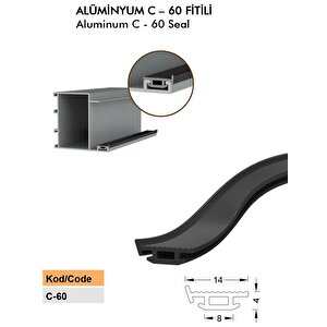 Alüminyum Kapı Fitili C-60  Fitili Kapı Kasa Kanat Contası Aldoks Fitil 10 Metre Siyah