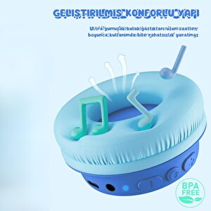 Iclever Güvenli Ses Sınırlı 60 Saat Oynatma Süreli Bluetooth Çocuk Kulaklığı Mavi