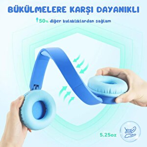 Iclever Güvenli Ses Sınırlı 60 Saat Oynatma Süreli Bluetooth Çocuk Kulaklığı Mavi