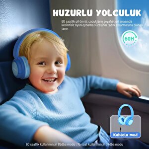 Iclever Güvenli Ses Sınırlı 60 Saat Oynatma Süreli Bluetooth Çocuk Kulaklığı Mavi