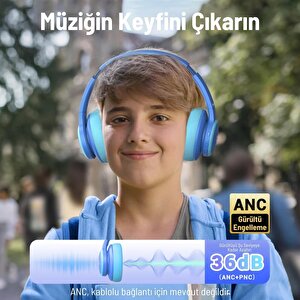 Iclever Gürültü Önleyici Ses Sınırlı 60 Saat Oynatma Süreli Bluetooth Çocuk Kulaklığı Mavi