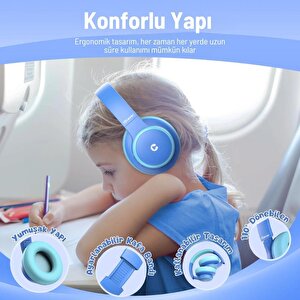 Iclever Gürültü Önleyici Ses Sınırlı 60 Saat Oynatma Süreli Bluetooth Çocuk Kulaklığı Mavi