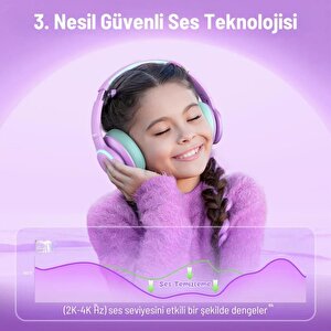 Iclever Gürültü Önleyici Ses Sınırlı 60 Saat Oynatma Süreli Bluetooth Çocuk Kulaklığı Lila