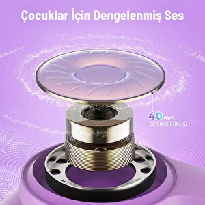 Iclever Gürültü Önleyici Ses Sınırlı 60 Saat Oynatma Süreli Bluetooth Çocuk Kulaklığı Lila
