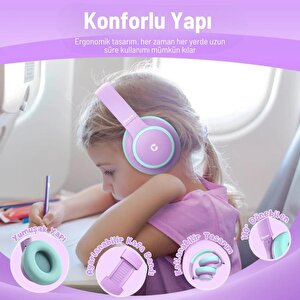 Iclever Gürültü Önleyici Ses Sınırlı 60 Saat Oynatma Süreli Bluetooth Çocuk Kulaklığı Lila