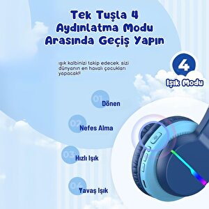 Iclever Led Işıklı Güvenli Ses Sınırlı 85 Saat Oynatma Süreli Bluetooth Çocuk Kulaklığı Açık Mavi