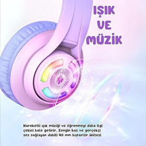 Iclever Kedi Kulaklı Led Işıklı Güvenli Ses Sınırlı 50 Saat Oynatma Süreli Bluetooth Çocuk Kulaklığı Granit Pembe