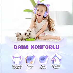 Iclever Kedi Kulaklı Led Işıklı Güvenli Ses Sınırlı 50 Saat Oynatma Süreli Bluetooth Çocuk Kulaklığı Granit Pembe
