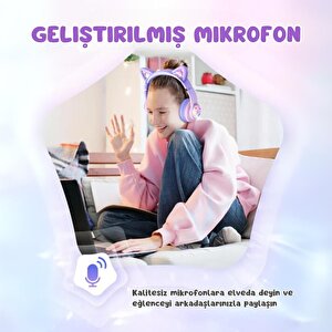 Iclever Kedi Kulaklı Led Işıklı Güvenli Ses Sınırlı 50 Saat Oynatma Süreli Bluetooth Çocuk Kulaklığı Granit Pembe