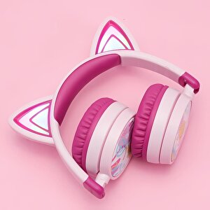 Iclever Kedi Kulaklı Led Işıklı Güvenli Ses Sınırlı 60 Saat Oynatma Süreli Bluetooth Çocuk Kulaklığı Pembe