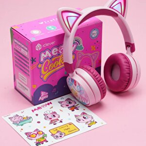 Iclever Kedi Kulaklı Led Işıklı Güvenli Ses Sınırlı 60 Saat Oynatma Süreli Bluetooth Çocuk Kulaklığı Pembe