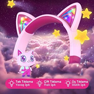 Iclever Kedi Kulaklı Led Işıklı Güvenli Ses Sınırlı 60 Saat Oynatma Süreli Bluetooth Çocuk Kulaklığı Pembe