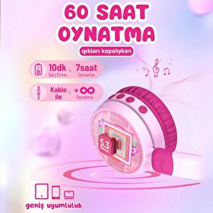 Iclever Kedi Kulaklı Led Işıklı Güvenli Ses Sınırlı 60 Saat Oynatma Süreli Bluetooth Çocuk Kulaklığı Pembe