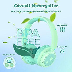 Iclever Güvenli Ses Sınırlı 60 Saat Oynatma Süreli Bluetooth Çocuk Kulaklığı Yeşil