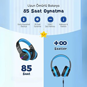 Iclever Led Işıklı Güvenli Ses Sınırlı 85 Saat Oynatma Süreli Bluetooth Çocuk Kulaklığı Siyah Mavi