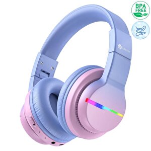 Iclever Led Işıklı Güvenli Ses Sınırlı 85 Saat Oynatma Süreli Bluetooth Çocuk Kulaklığı Granit Pembe