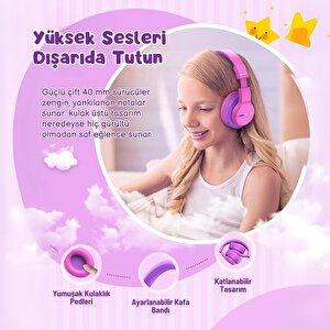 Iclever Led Işıklı Güvenli Ses Sınırlı 85 Saat Oynatma Süreli Bluetooth Çocuk Kulaklığı Granit Pembe