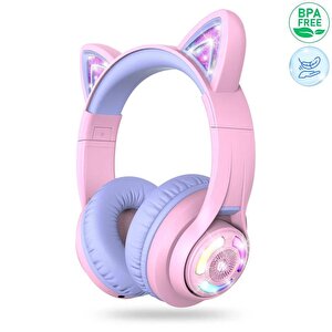 Iclever Kedi Kulaklı Led Işıklı Güvenli Ses Sınırlı 50 Saat Oynatma Süreli Bluetooth Çocuk Kulaklığı Lila