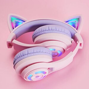Iclever Kedi Kulaklı Led Işıklı Güvenli Ses Sınırlı 50 Saat Oynatma Süreli Bluetooth Çocuk Kulaklığı Lila