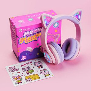Iclever Kedi Kulaklı Led Işıklı Güvenli Ses Sınırlı 50 Saat Oynatma Süreli Bluetooth Çocuk Kulaklığı Lila