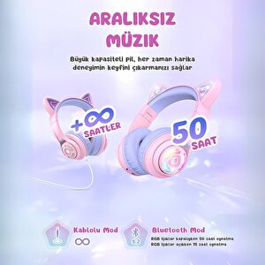 Iclever Kedi Kulaklı Led Işıklı Güvenli Ses Sınırlı 50 Saat Oynatma Süreli Bluetooth Çocuk Kulaklığı Lila