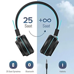 Iclever Led Işıklı Güvenli Ses Sınırlı 30 Saat Oynatma Süreli Bluetooth Çocuk Kulaklığı Lacivert