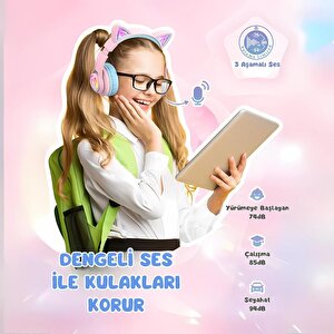 Iclever Kedi Kulaklı Led Işıklı Güvenli Ses Sınırlı 50 Saat Oynatma Süreli Bluetooth Çocuk Kulaklığı Pembe