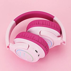 Iclever Led Işıklı Güvenli Ses Sınırlı 45 Saat Oynatma Süreli Bluetooth Çocuk Kulaklığı Pembe
