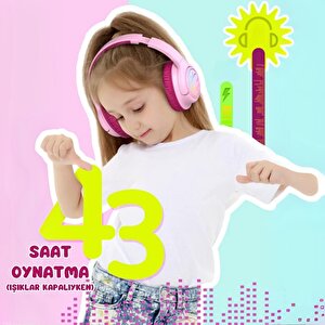 Iclever Led Işıklı Güvenli Ses Sınırlı 45 Saat Oynatma Süreli Bluetooth Çocuk Kulaklığı Pembe