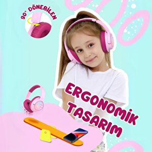Iclever Led Işıklı Güvenli Ses Sınırlı 45 Saat Oynatma Süreli Bluetooth Çocuk Kulaklığı Pembe